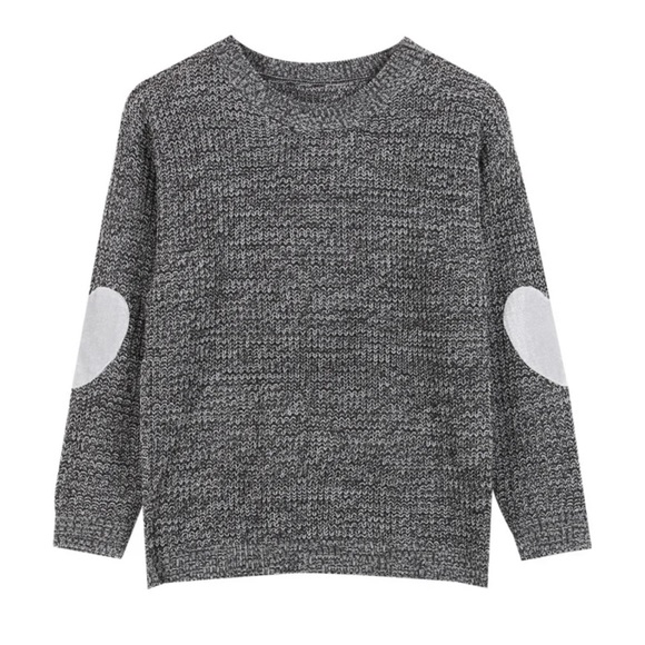 NWOT heather grey sweater with heart elbow patches - Picture 2 of 6